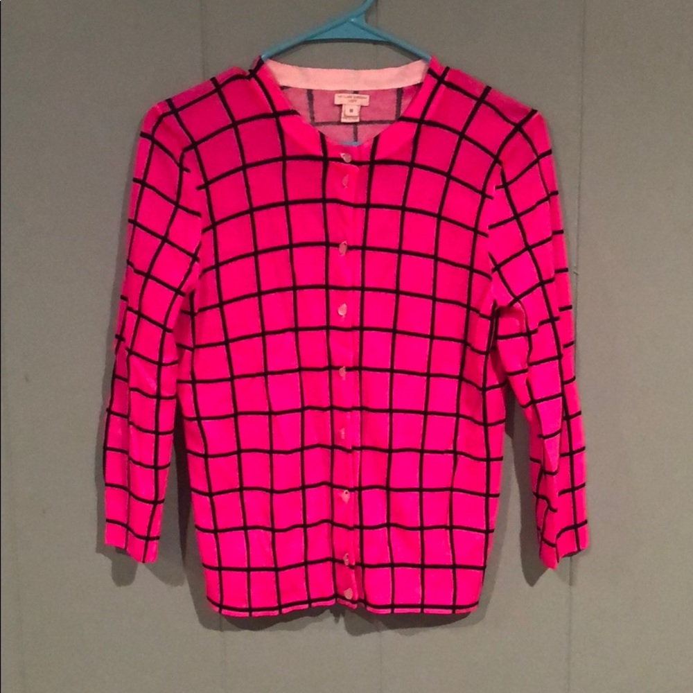J Crew Clare cardigan hot pink navy women’s M NWOT